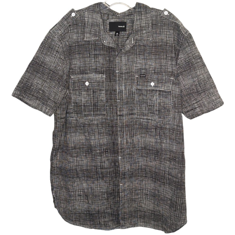 HURLEY Black White Plaid Cross Hatch Button Up Short Sleeve Shirt XL